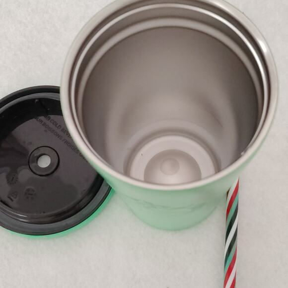 Starbucks Kelly Green 16 oz Stainless Steel Tumbler Cold Cup Stripe Straw 2016 - Picture 6 of 7